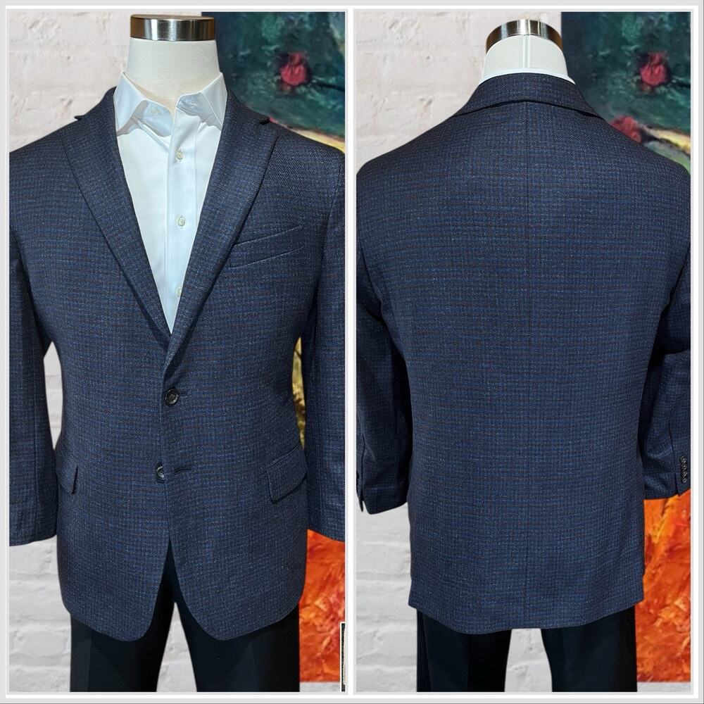 Jos A Bank Reserve 46S Blue Burgundy Check Plaid Italian Wool Sport Coat Flannel - Picture 6 of 14